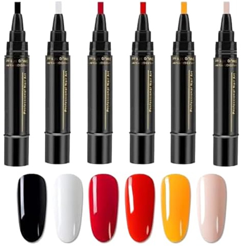 6 Stück Naila-rt Stempel Stifte Set, Gel-nagellackstifte, Nagellack Stift, Nagellackstifte Für Naturnägel, Schnelltrocknendes NagellackKunstset Mit 6 Farben,Kein UV, Lackierzubehör Für Professionell