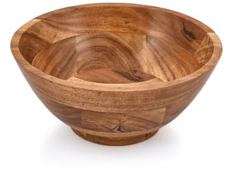 EDHAS Ciotola da portata rotonda in legno di acacia, per insalata, verdura e frutta, singola (22,9 x 22,9 x 10,2 cm)
