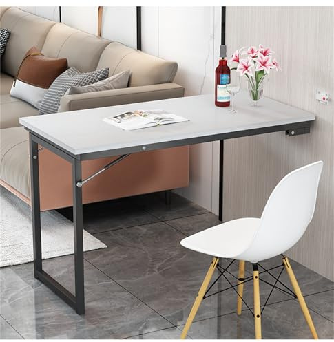 Pounjsd Wandtisch klappbar Drop-Leaf-Wandklapptisch, klapptisch wandhalterung, klappbarer Küchentisch für 2-4 Personen, 90×60×75cm, Klapptisch Wand Platzsparender, Küchenregal für Balkon