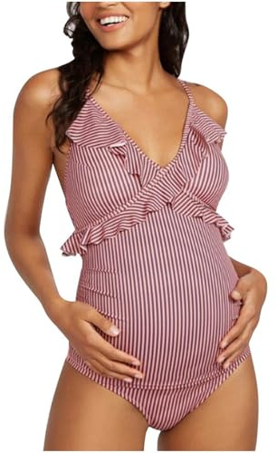 Generisch Traje de baño retro para mujer y mujer, traje de baño maternidad, bikini de verano o playa, estampado a rayas, ropa de natación para embarazo, Rosa., L