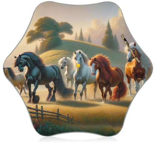 Parapluie pour enfants avec pointes de sécurité arrondies, parapluie réfléchissant pour le soleil et la pluie pour enfants de 4 à 8 ans, auvent de 88,9 cm, chevaux élégants