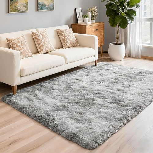 LIHUANE Shaggy Hochflor Teppich 270 x 330 cm Super Soft Hochwertiger Weich Moderne Teppiche Matte Teppichen Pflegeleicht Und Robust für Terrasse Und Garten, Hellgrau