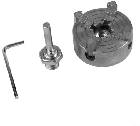 Portabrocas autocentrante de 4 mandíbulas para tornos de metal y carpintería, abrazadera de mandril manual con construcción de acero de alto carbono, varilla de conexión de 5,2 cm x 6 mm, color