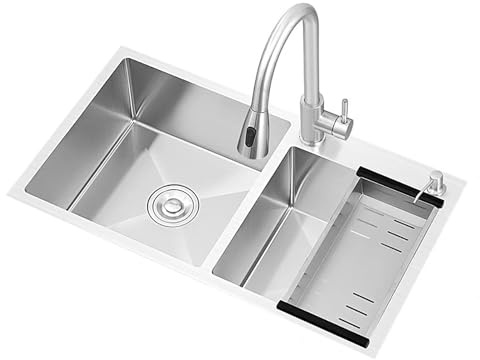 Fregadero de cocina de acero inoxidable 304, diseño de triple lavabo, acabado cepillado, sistema de drenaje rápido, montaje inferior o instalación empotrada