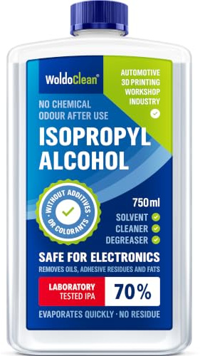 WoldoClean Alcohol Isopropílico 70% Isopropanol - 750ml Disolvente IPA | Limpiador desengrasante universal para electrónica, pantalla y gafas