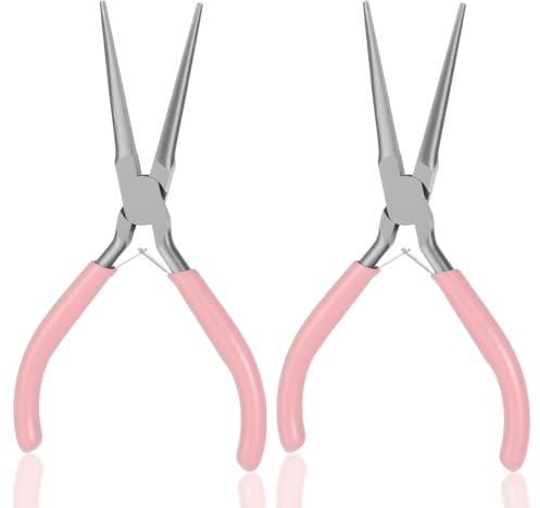 2 Pack Needle Nose Pliers, 5.9 Inch Small Needle Nose Pliers for Jewelry Making, Pink Mini Plier for Crafts, Precision Plier Set for Jewelry Repair Wire Bending Gripping Tiny Project