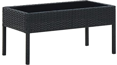 zylophax Gartentisch Schwarz 75x40x37 cm Poly Rattan wetterfest mit Glasplatte, Outdoor Tisch Balkon und Terrasse, robuster Stahlrahmen, pflegeleichter Loungetisch für Garten und Terrasse