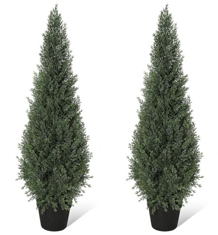 GarveeHome Árbol Artificial De Ciprés 90cm Realista y Siempre Verde - Topiario Decorativo Resistente UV para Interior y Exterior - Planta Falsa con Maceta Sin Mantenimiento para Jardín Terraza - 2pcs