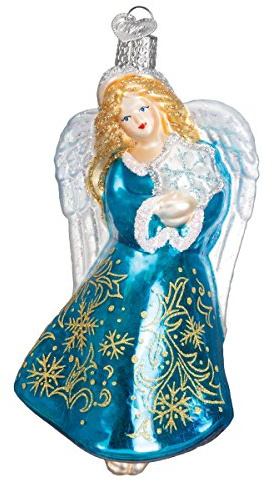 Old World Christmas Glistening Snowflake Angel Glass Blown Ornament for Christmas Tree, Handcrafted Holiday Decoration, Religion Collection