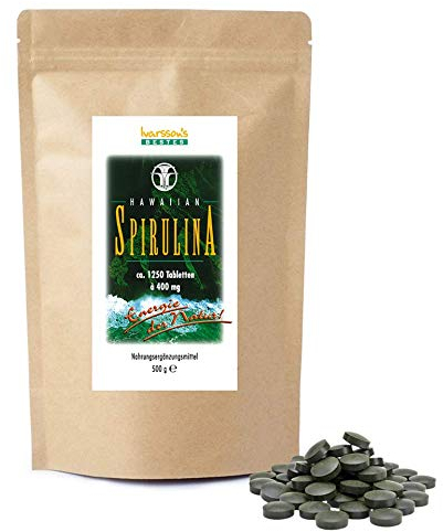 Ivarsson's Spirulina Tabletten mit Vitamin K1 und K2 I Hawaiian Spirulina - Das Original aus Hawaii - 1250 Tabletten a 400 mg