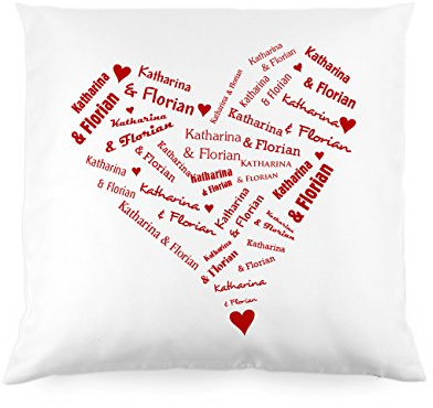 Herz & Heim® Kissen mit Namen der Liebenden als Herz (40 x 40 cm) - ideales Valentinstagsgeschenk