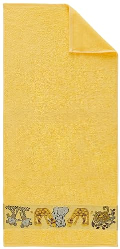 Dyckhoff Baby Badetuch, 100% Baumwolle, Ökotex100, 70x140cm, Tiermotiv | Gelbe Farbe, weich und saugfähig, zertifizierte Qualität für zarte Babyhaut, attraktives Geschenk für Neugeborene