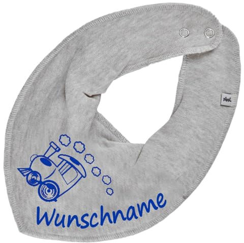 HALSTUCH mit Namen oder Text personalisiert für Baby oder Kind aus Baumwolle in Einheitsgröße Lokomotive grau