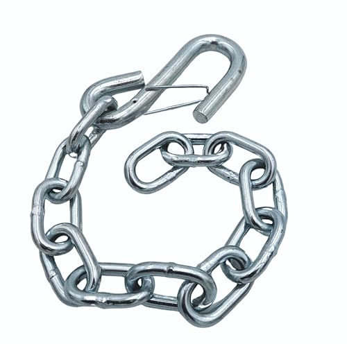 Tie Down Bow Safety Chain – 3/16 in. x 15-1/2 in. Steel, Zinc-Plated– Heavy Duty Marine Boat Trailer Safety Chain with 3/8 in. S-Hook & Wire Latch – Secure Towing Trailer Accessory Replacement Part