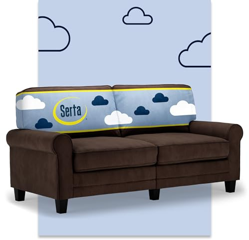 Serta Copenhagen 73 Rolled Arm Sofa, Easy Care Polyester, Soft Pillow Back, Pocket Coil Seat Cushions, Removable Covers, Loveseat or Couch for Small Spaces, Living Rooms or Bedrooms, Brown