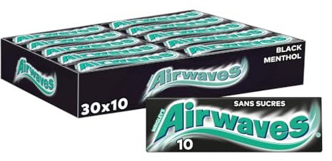 AIRWAVES - Chewing-gum Black Menthol sans sucres - Grand format contenant 30 paquets de 10 dragées - 420g