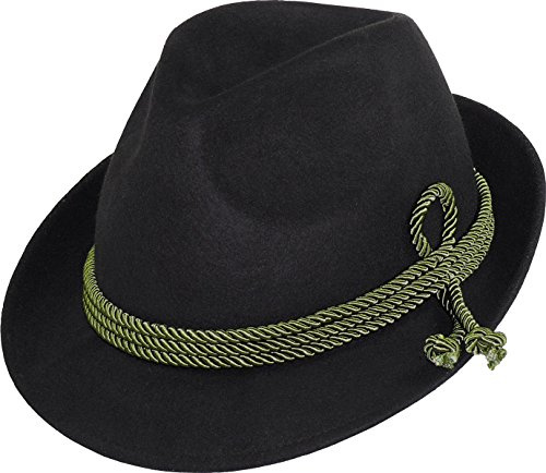 Gustav Müller Unisex Trachten Hut Wolle Oktoberfest, schwarz, 59 | aus Wolle für Damen und Herren, ideal für das Volksfest, traditionelles Accessoire zur Wiesn, ovaler Trachtenhut