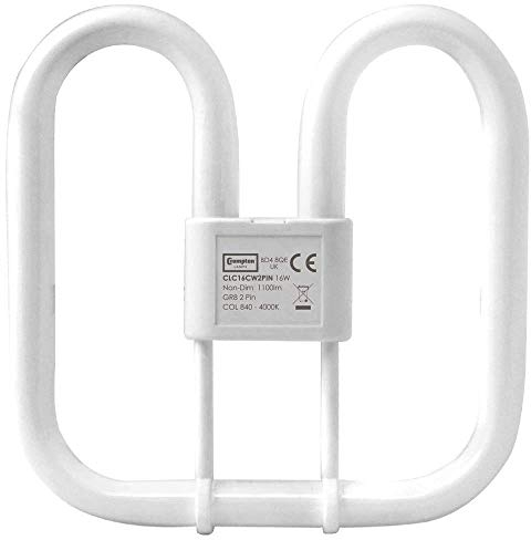 Crompton Lamps CFL 2D 16W GR8 4000K Cool White Frosted 1100lm 2-Pin Energy Saving DD Compact Fluorescent CC Slim Opal Light Bulb