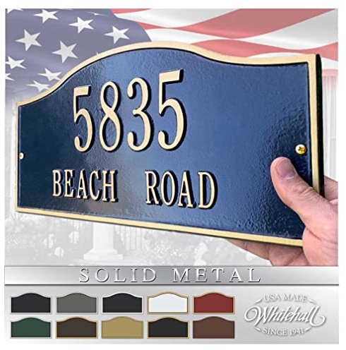 Whitehall™ Personalized Cast Metal Address plaque - The Rolling Hills Plaque.Made in the USA. BEWARE OF IMPORT IMITATIONS. Display your address and street name. Custom house number sign.