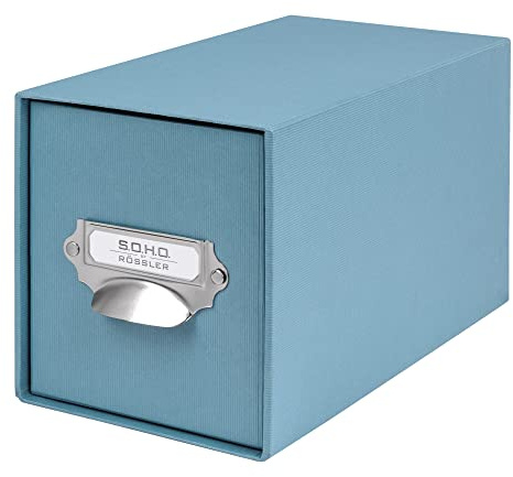 Rössler SOHO CD-Schubladenbox | Schubladen-Aufbewahrungsbox | Organizer mit Schublade | Storage Box | Aufbewahrung & Organisation | (BxHxT): 143 x 158 x 261 mm | 1 Stück | Farbe: Blau | Denim | Organizer mit Schublade für CDs, Zubehör, Bürobedarf und kleine Alltagsgegenstände