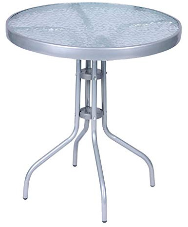 Mojawo Balkontisch Bistrotisch Glasplatte und pulverbeschichtetes Metallgestell Rund Ø 60 H70cm Silberfarben Gartentisch Glastisch