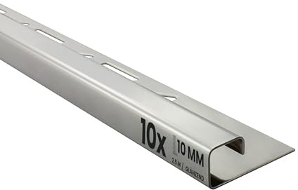 10x Quadrat-Profil Edelstahlschiene Fliesenschiene 2,5m 10mm glänzend | Für klare Sichtkanten und gerade Abschlüsse im Fliesenbild, für 10mm Fliesenhöhe, 2,5m, Edelstahl, glänzend, silber
