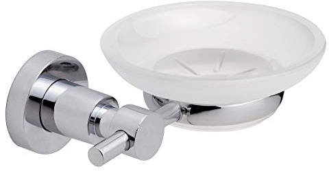 tesa LOXX Seifenschale mit Wandhalterung, satiniertem Glas und verchromtem Edelstahl - zur Wandbefestigung ohne Bohren, inkl. Klebelösung - 140mm x 50mm x 112mm