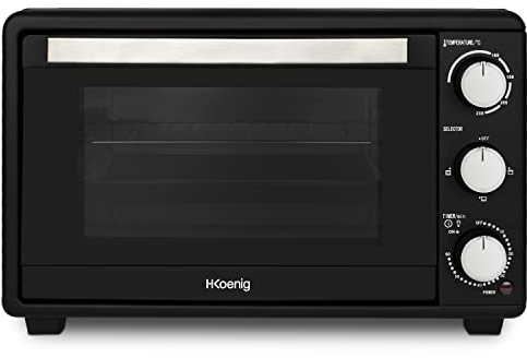 H.Koenig Mini Horno Eléctrico 25L FO25 Posible Multifunción Compacto Performant 1500W Programable 4 modos de cocción, 230°,Temporizador 60 min, Puerta de cristal, Rejilla de cocción