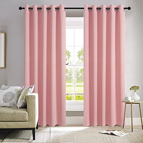 ROOEE Insulated Heavy Thick Thermal Blackout Curtains Eyelet Ring Top Pair – Ideal for Living Room, Bedroom, Guest Room and Kids Bedroom (Blush Pink, 66 Wide x 72 Drop)