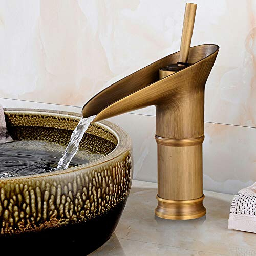 Messing Waschtischarmatur Wasserfall Retro Bad Einhebel Waschbecken Küche Wasserhahn Armatur Mischbatterie und 2xAnschlussschläuche