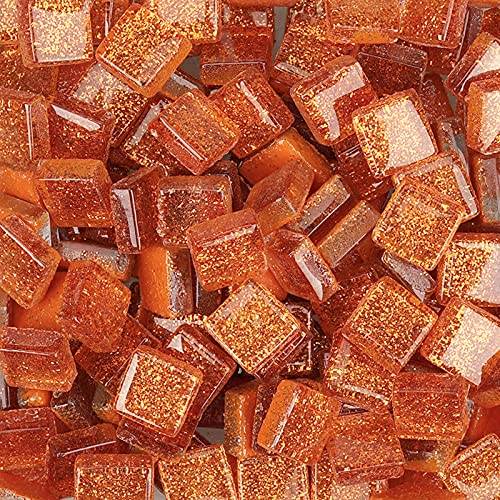 Glasmosaikfliesen Bulk-Quadrat Mosaiksteine Glitzerkristall Glasstücke, Glasfliesen Glassteine für Basteln, Haus Deko 200 g, 1 x 1 cm(Orange)