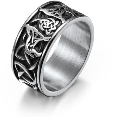 PikaLF Wolfsring für Männer, Retro-Wolfs-Totemringe, Kreuzlinienring, nordischer Wikinger-Wolfsring, Wolf-Siegelringe, Amulettring, Punkring, Tierwolfschmuck (18.9)