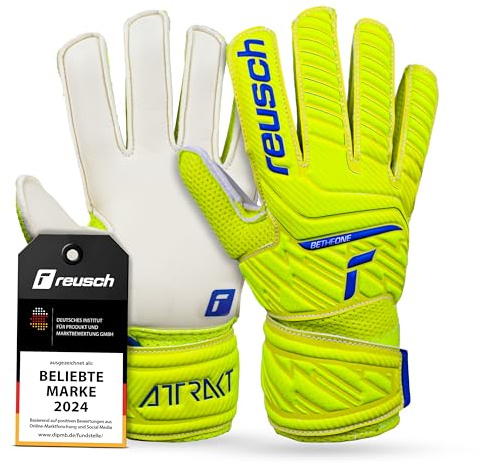 Reusch Attrakt Solid Junior Torwarthandschuhe|Für Kinder 5–16 Jahre|Stabiler Grip mit Solid Latex|Bequemer Sitz und Rundumbandage|Atmungsaktiv und robust|Für Training und Spiel