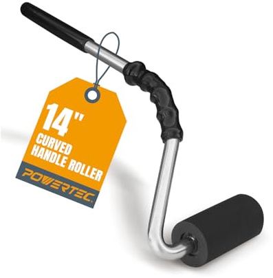 POWERTEC 14 Curved Handle J Roller, 1-1/2 Inch Diameter, 3 Inch Wide for Floor/Veneers Laminate Wall Coverings & Edge Banding Roller Tool with Rubber Roller (71011V)