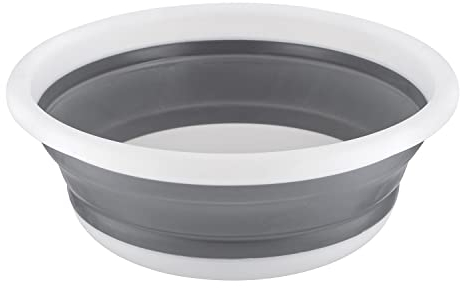 HOMESHOPA Collapsible Washing Up Bowl, Grey 5 Litre Round Folding Wash Basin, Multipurpose Portable Washing Basket, Silicone Bucket for Kitchen Outdoor Travel Camping Hiking Caravan Water Carrier