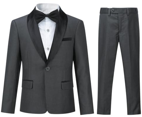 Sliktaa Boys Suits 2 Pieces Slim Fit One Button Notched Lapel Tuxedo Suits Wedding Performance Party Formal Wear Blazer and Trousers Grey 14 Years