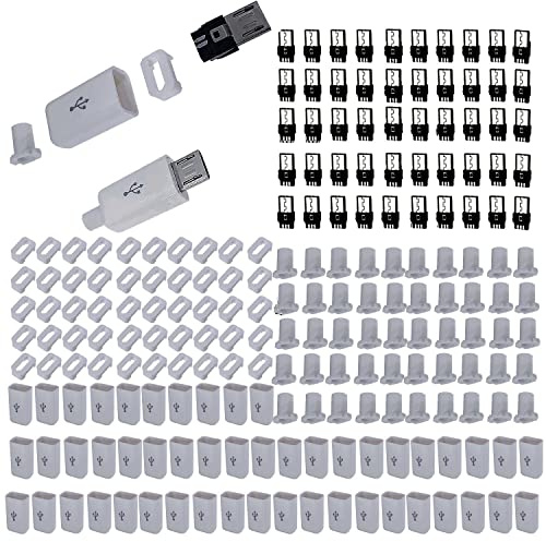 RUNCCI-YUN 50pcs Micro USB buchse,Micro USB buchse ladebuchse öten Typ B,Vorne 5pin /hinten 4pin,SMD,SMT 180 Grad (Weiß) mit Gehäuse Abdeckung
