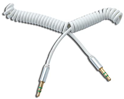 System-S Cavo audio, 150 cm, 3,5 mm, stereo, maschio a maschio, a spirale, colore bianco