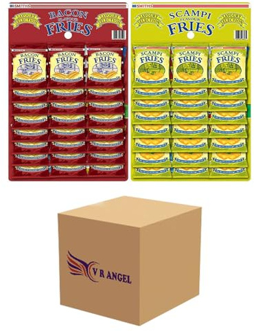 Smith’s Scampi and Bacon Fries, Bacon Fries 24g and Scampi Fries 27g Pub Card Bundle Snack With Lemon & Bacon Flavored for Light Snack (24 x Scampi & 24 x Bacon Fries)