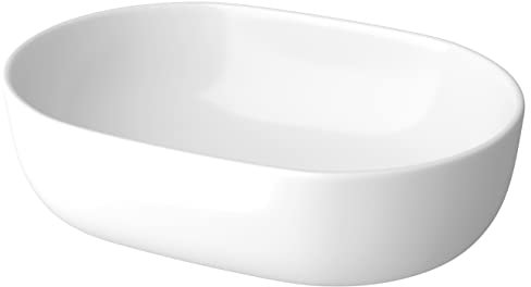 CERSANIT Waschbecken Oval | BxTxH: 50 x 35,5 x 15 cm | Aufsatzwaschbecken | Waschbecken Gäste WC | Waschbecken aus Schamotte-Keramik | Glasierte Oberfläche | Weiß