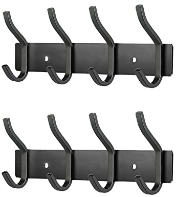 MEIJO Garderobenhaken Edelstahl, Hakenleiste Kleiderhaken Wand mit 4 Haken, Garderobe Garderobenleiste Wandgarderobe für Schlafzimmer Bad Küche (Schwarz, 4 Haken 2 Stück)