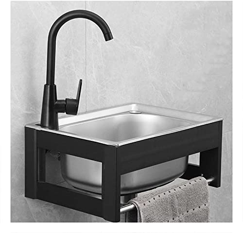 Lavandino Per Montaggio A Parete Lavamani, Lavello Commerciale In Acciaio Inossidabile Lavello Di Preparazione E Utilità In Acciaio Inossidabile Con Rubinetto E Tubo, Per Cucina,Caffè, Garage, (Color