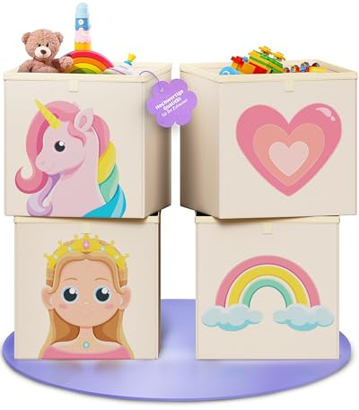mookrook Aufbewahrungsbox Kinderzimmer 4er Set, Kallax Boxen Märchenmotive | 33x33x33 cm, faltbar und stabil, mit Märchenmotiven für Mädchen und Jungen, ideal zum Verstauen von Spielzeug
