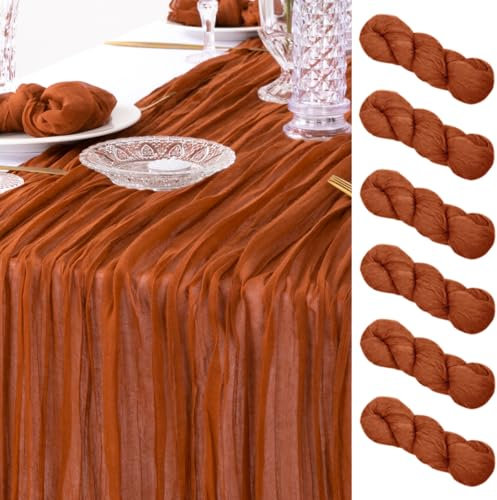 DeZerlor Runner da tavola in terracotta con garza, confezione da 6 pezzi, colore arancione bruciato, 300 cm, color ruggine, decorazione da tavola per il Ringraziamento, per matrimoni, feste di addio