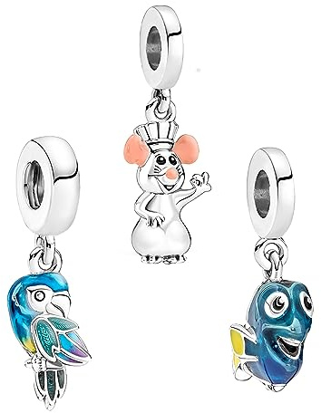 Doyafer 925 Sterling Silver Animal Charm Parrot, fish, mouse Pendant Set Compatible with Women's Bracelet Necklace Girls Gifts 3-Piece/Package