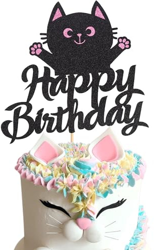 Arthsdite 1 x Kuchenaufsatz mit Katzen-Motiv Happy Birthday, Haustier-Thema, niedliche Meow Pawty Geburtstagsparty – Junge Mädchen Babyparty Party-Dekoration