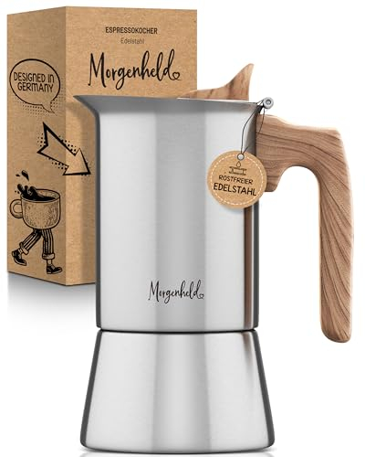 Morgenheld Caffettiera espresso in acciaio inossidabile - 6 tazze 300ml – Macchinetta del caffè espresso per piano a induzione, fornello a gas, moka Espresso