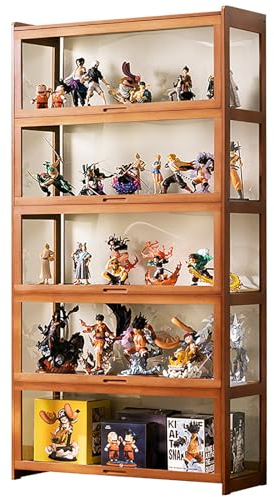 JSWHYBD Curio Vitrine Mit Acrylglastür Vitrine Im Wohnzimmer 3-5-stufige Vitrine, Vitrinen Aus Natürlichem Bambus Für Sammlerstücke Aufbewahrungsschrank Mit Hoher Kapazität