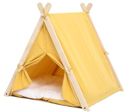 Haustier-Tipi, Hundezelt, Katzen-Hunde-Tipi-Betthaus, Haustier-Zelt für den Innenbereich, Haustier-Spielhäuser, Hunde-Katzen-Betthaus mit abnehmbarem, waschbarem Kissen, einfach zu montieren (Gelb)