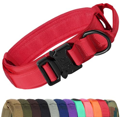 Joytale Taktisches Hundehalsband mit Griff Halsband Hund 3.8 cm Breit Hundehalsband für Mittelgroße Hunde Verstellbar aus Nylon, Rot, M